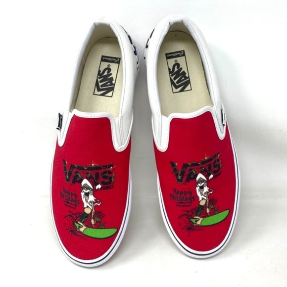 VANS Slip On Sneakers White Red Canvas Shoes Men Skate Low Top Custom Alsu01245 - Picture 11 of 11